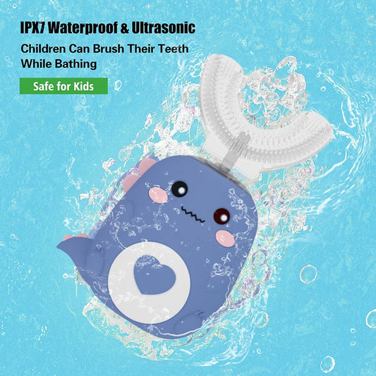 Spazzolino elettrico per bambini a forma di U, 360 gradi, spazzolino da denti intelligente per bambini in silicone, spazzolino sonico automatico ricaricabile